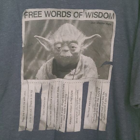 STAR WARS Yoda Free Words of Wisdom Blue Crew Neck T-Shirt Mens Size XXL Large - Picture 2 of 5